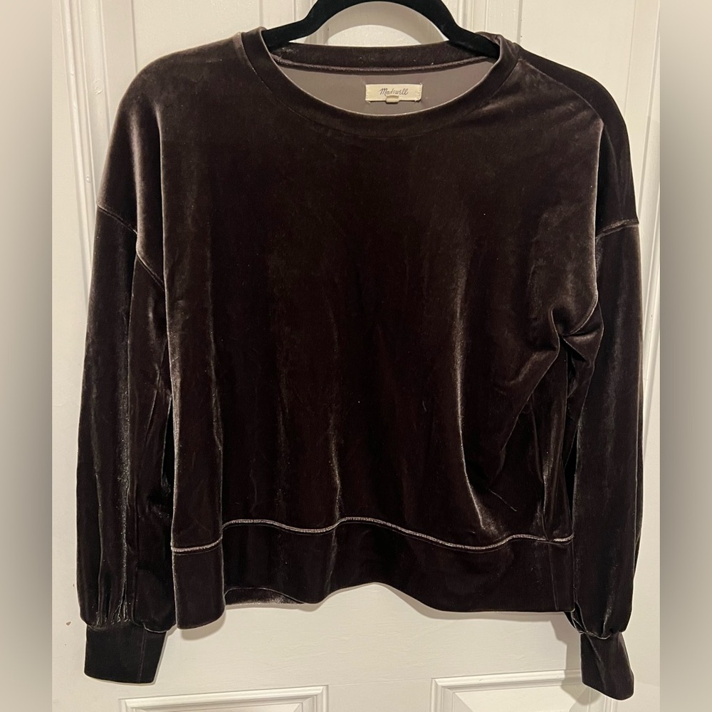 Madewell Women's Sz XXS Velvet Balloon Long Sleeve Cropped Shirt Metal Gray